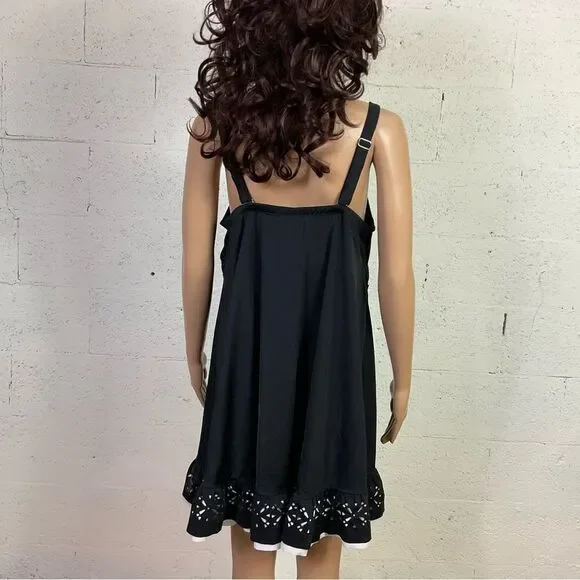 NEW ROAMAN’S Swim Black White Cutwork Detail Swim Dress 20W